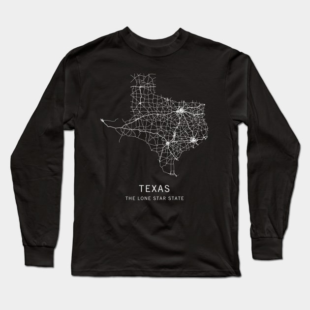 Texas State Road Map Long Sleeve T-Shirt by ClarkStreetPress